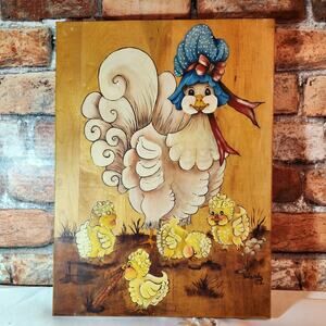 Vintage Chicken Wall Art 12" x 16" – Hand Painted Signed Wanda ‘82